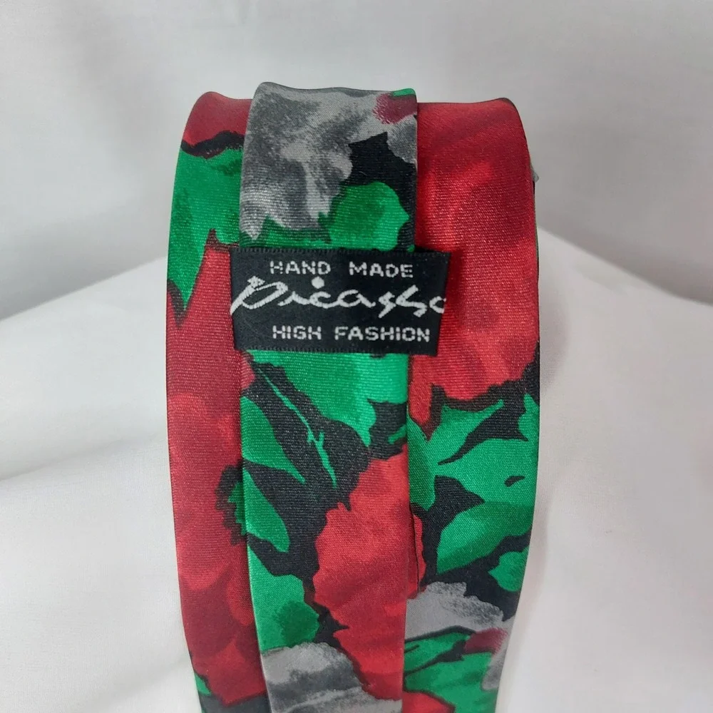 Vintage Picasso‎ Collection Red Rose Necktie Handmade Korea 60